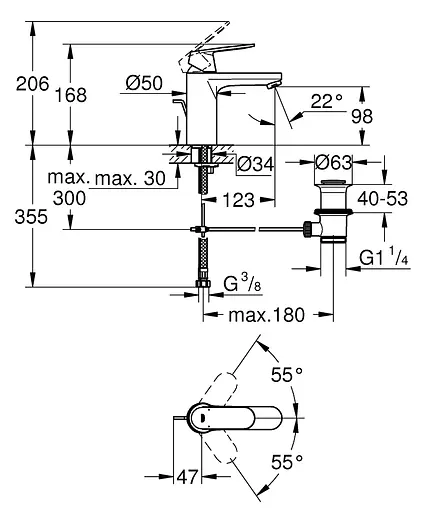 Смеситель для умывальника M-Size Grohe Eurosmart Cosmopolitan 23325KW0 Черный матовый - фото 2
