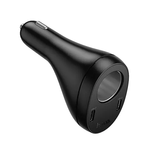 Автомобильное зарядное устройство Hoco Z61 USB/2 Type-C с разъемом прикуривателя и дисплеем черный - фото 4