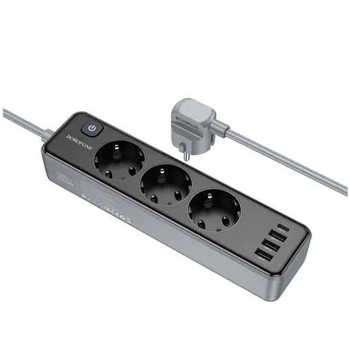 Мережевий подовжувач Borofone BAC8 1C3A/EU/3M Чорний - фото 4