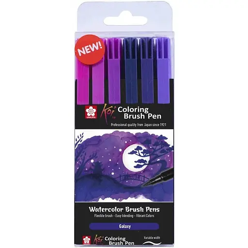 Набір маркерів Koi Coloring Brush Pen GALAXY 6кол Sakura