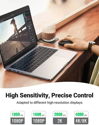 Мышка UGREEN 2.4GHz MU001, беспроводная, 4000dpi., 3кн., черная - фото 6