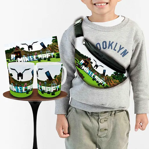 Набор: детская сумка-бананка+кружка Майнкрафт "Minecraft" 32х15см,бананка для мальчика через плечо (00916)