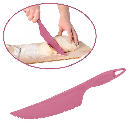 Пластиковий кухонний ніж для силіконового килимка крему, торта, тіста овочів і фруктів 30.5 см, Kitchette Рожевий 84454 - фото 3