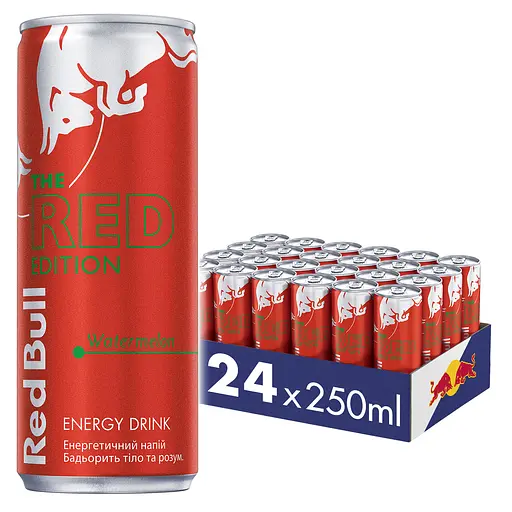Упаковка энергетического напитка Red Bull со вкусом арбуза безалкогольный среднегазированный 6 л (0.25 л х 24 банки)