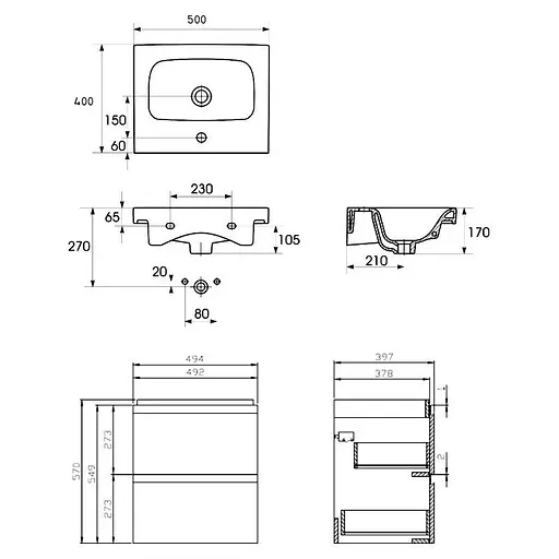 Тумба для ванной комнаты Cersanit Cet В11 с умывальником Moduo 50 см Серый UN509-049 30412 - фото 4