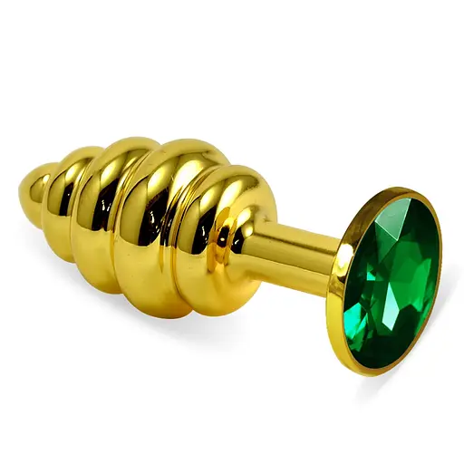 Анальна пробка Lovetoy Gold Spiral Metal Plug 6.8 см (зелений)