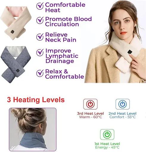 Розумний графеновий шарф PopWarm, грілка для шиї, розумний електричний шарф з 3 рівнями підігріву, шарф для шиї Painel, шарф - фото 3