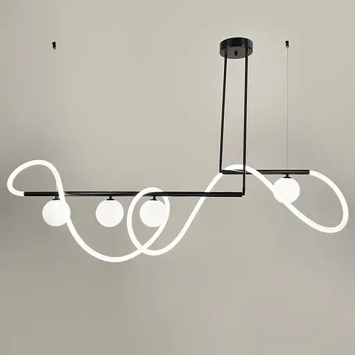 Удлиненная люстра с 4 плафонами и неоном длиной 180 см | Ст. Y 906-1800 BK | Line F - фото 3