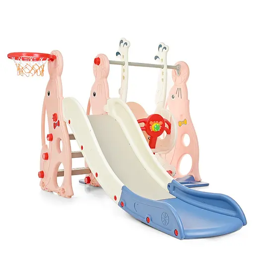 Дитяча гірка-гойдалка BAMBI WM19020-8 з баскетбольним кільцем, ш147-г178-в107,5см, рожева