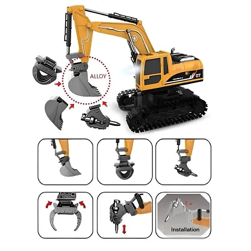 Екскаватор MHZ на радіокеруванні 3 в 1 акумумулятор рухливий ковш USB світло Коричневий - фото 2