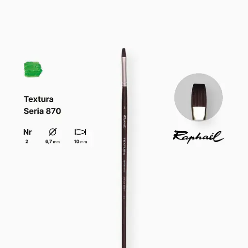 Кисть синтетика плоская Raphael Textura, №2, профессиональная, длинная ручка - фото 2