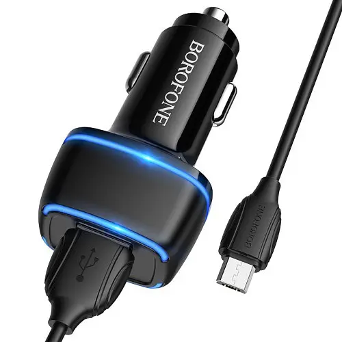 Автомобільний зарядний пристрій BOROFONE BZ14 Max 2USB/2.4A+ Cable Micro чорний - фото 5