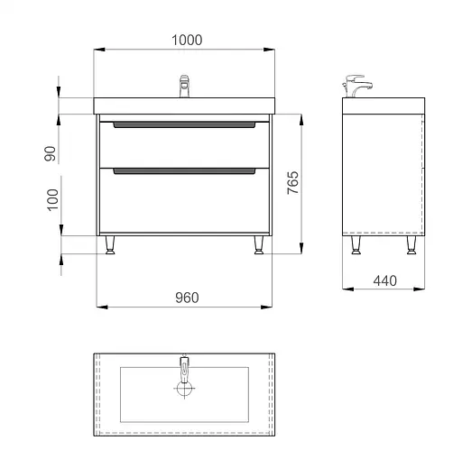 Тумба з умивальником Sanwerk Грета 100 з умивальником Принц MV0000302 Білий - фото 3