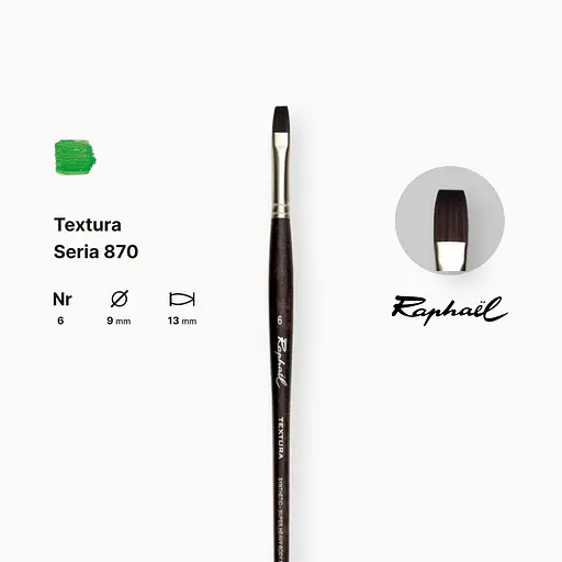 Кисть синтетика плоская Raphael Textura, №6, профессиональная, длинная ручка - фото 2