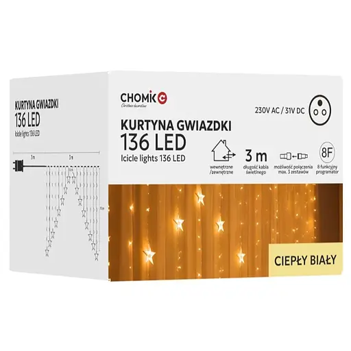 Гирлянда Chomik Штора звезды 136LED теплый белый 3м (LED0030)