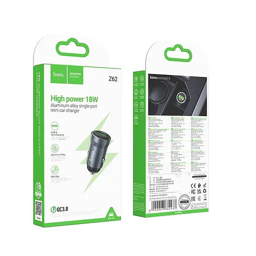 Адаптер автомобильный HOCO Energy single-port QC3.0 car charger Z62 1USB, 18W/3A, QC| - фото 2
