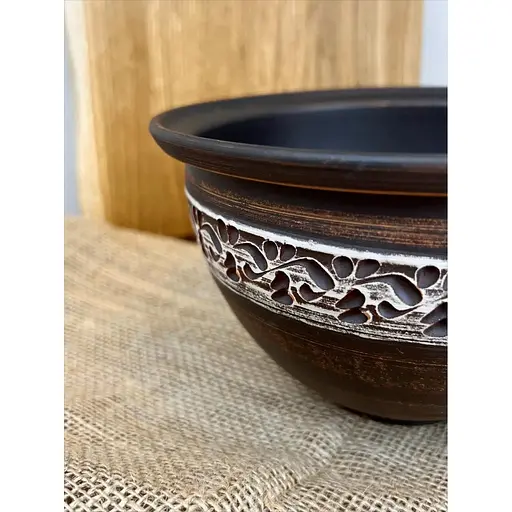 Макітра 1.5 літра керамічна (глиняна) різьблена ангоб - фото 6