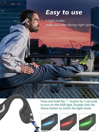 Бездротові навушники з кістковою провідністю Paramita DV68 з Bluetooth 5.3 і RGB-підсвічуванням Чорний - фото 10