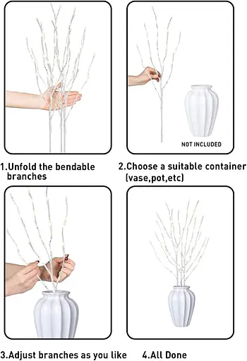 EAMBRITE Светодиодные белые березовые ветки, гирлянды 30 дюймов, 60 л, вставленные в розетку, освещенные ветки ивы - фото 2