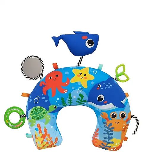 Коврик-подушка для новорождённого 63633-2 с подвесками, зеркальцем, погремушкой и шуршалкой– синий