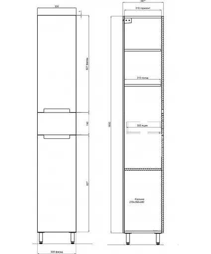 Пенал Мойдодир для ванної Тетріс П-33к білий з корзиною для білизни, Білий - фото 3