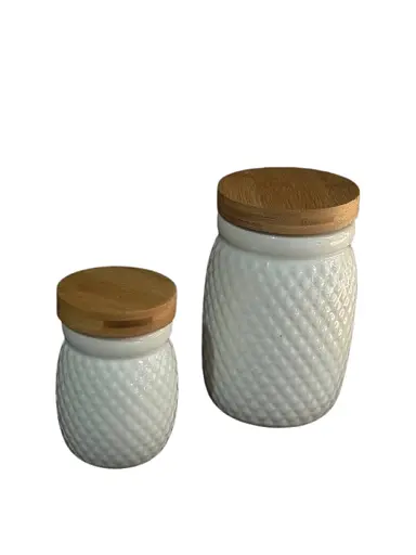 Набір банок для сипучих продуктів TS Kitchen HP-1215-8 кераміка бамбук на підставці 8 предметів Білий - фото 3