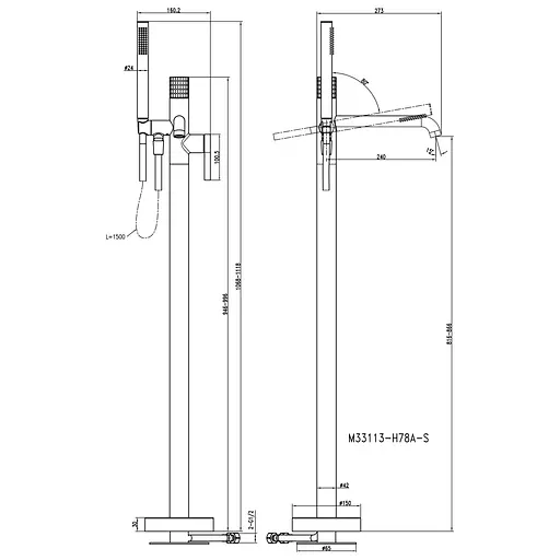 Змішувач для ванни TOPAZ LOFT TLF 32113R-H39-C підлоговий хромований для ретро хай-тек стилю з картриджем D35 - фото 9