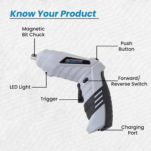 Акумуляторна викрутка Cheston з бітами Живлення від акумулятора (1300 мАч) з 2-позиційною поворотною ручкою - фото 4