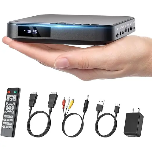 Міні-DVD-плеєр DESOBRY - компактний HD 1080p-плеєр для телевізорів з HDMI, безкоштовно для всіх регіонів, CD/DVD, USB/TF, пульт