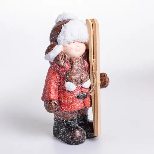 Новорічний декор Дівчинка з лижами Yiwu CR-5-13 з порцеляни з підсвічуванням 12 × 11 × 23 см  - фото 4