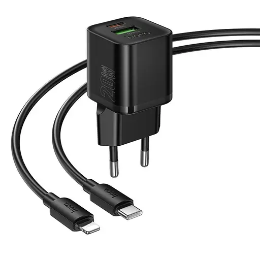 Зарядное устройство Hoco N65 USB/ Type-C PD QC черный + кабель Type-C to Lightning - фото 3