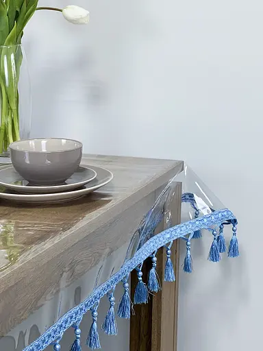 Скатерть силиконовая с синей бахромой 310х170 см - фото 3