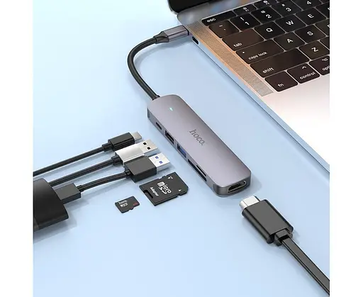 Перехідник хаб адаптер Hoco HB28 Multi-function 6-в-1 (адаптер Type-C — на 6 виходів) - фото 4