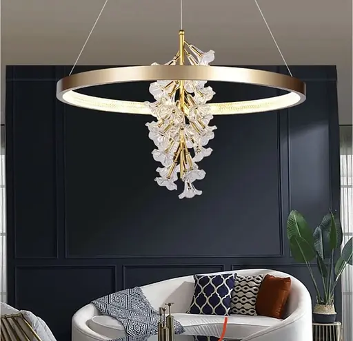 Світлодіодна латунна люстра із ніжними квітами Ø 80 см | Line F | Арт. D9001-800 - фото 1