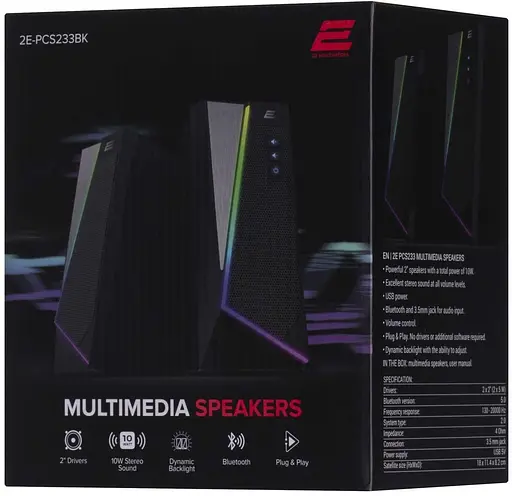 Акустическая система 2E 2.0 PCS233 RGB USB Black (2E-PCS233BK) - фото 4