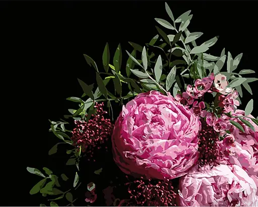 Набір для розпису по номерах Букет рожевих півоній, Strateg, на чорному фоні, 40x50 см, AH1053