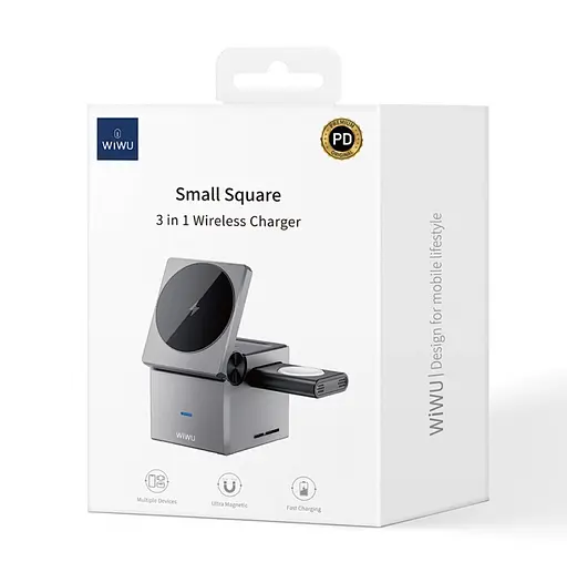 Беспроводное зарядное устройство для WiWU Wi-W030 Small Aquare 3 in 1 Wireless Charger Wi-W030 Серый - фото 2