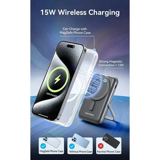 Павербанк Vention Magnetic Wireless Black 10 000 mAh / 20 Вт (FHNB0) - фото 2