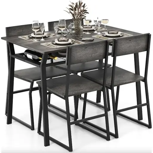 Комплект меблів Costway Merax обідній стіл з стільцями в стилі Loft сірий - фото 7