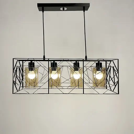 Світильник Лофт у чорному корпусі на 4 янтарних плафони | Арт. 12120/4 BK+AM | Line F - фото 1