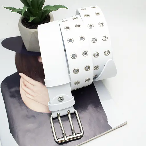 Ремінь шкіряний з люверсами білий JK-4035 (125 см) унісекс широкий - фото 3