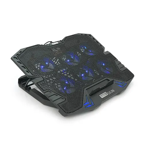 Підставка для ноутбука IceCoorel K8, 10-17", 6*70mm 1800 RPM±10%, корпус пластик+алюміній, 2xUSB2.0 + LCD, 365*297*30mm, Black, Box, Q18 - фото 1