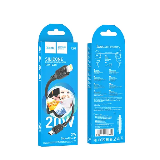 Дата кабель Hoco X90 Cool silicone Type-C to Lightning 20W (1m) Black - фото 2