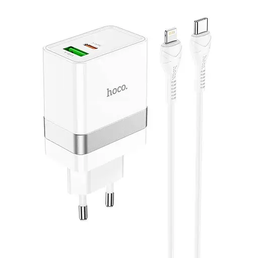 Адаптер сетевой HOCO Type-C to Lightning Cable Extension Speed ​​Charger Set N21 |1USB/1Type-C, PD/QC, 3A/30W| - фото 1