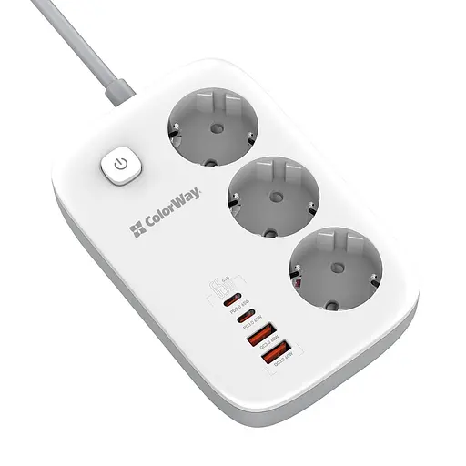 Мережевий фільтр-подовжувач СolorWay 3 розетки/4USB GaN3 Pro PD (2USB-A + 2 TYPE-C) (65W) 2 м (CW-CHE34PDW) - фото 2