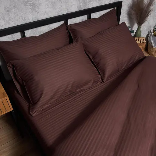 Комплект постельного белья Moon&Star Satin Stripe Warm Espresso Полуторный Евро 160х220 наволочки 4х70х70 - фото 5