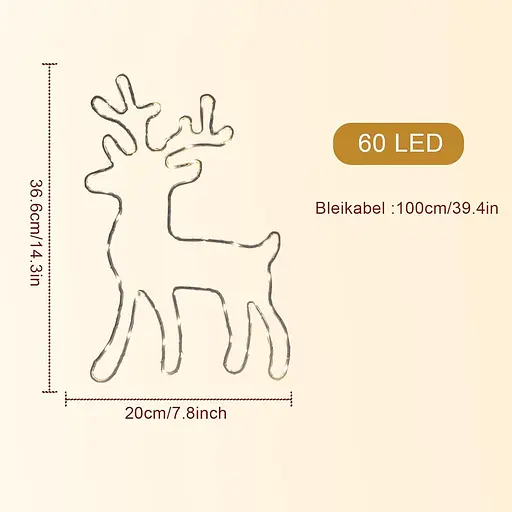 Рождественское украшение в виде оленя с подсветкой и таймером, 120 теплых белых светодиодных гирлянд для окон, 8 режимов - фото 2