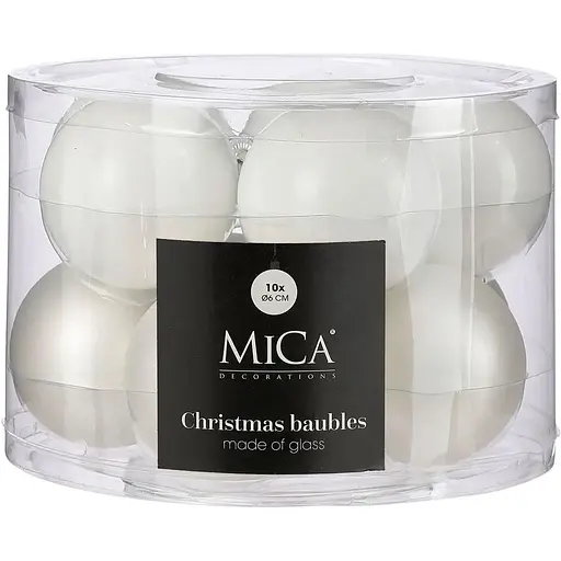 Комплект елочных шаров Mica Decorations стеклянные 6 см белые 10 шт. (1180816)