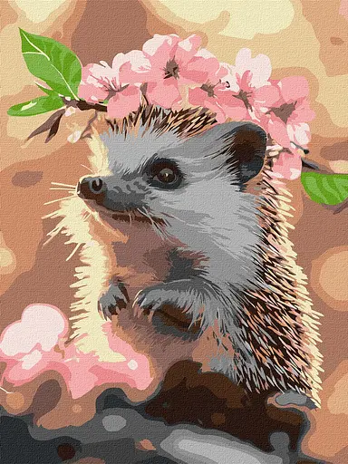 Набір для розпису по номерах Їжачок у вишневому цвітінні, Ideyka, 30x40 см, КНО6756