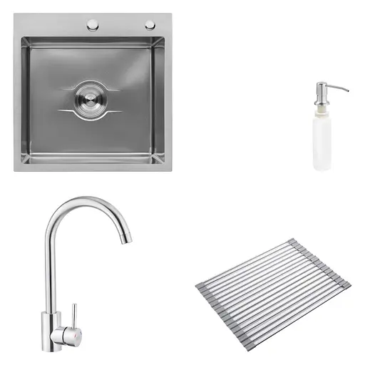 Кухонная мойка Kroner Derby-5050HM Brush + сушка для посуды, смеситель и дозатор (CVS30143) - фото 7